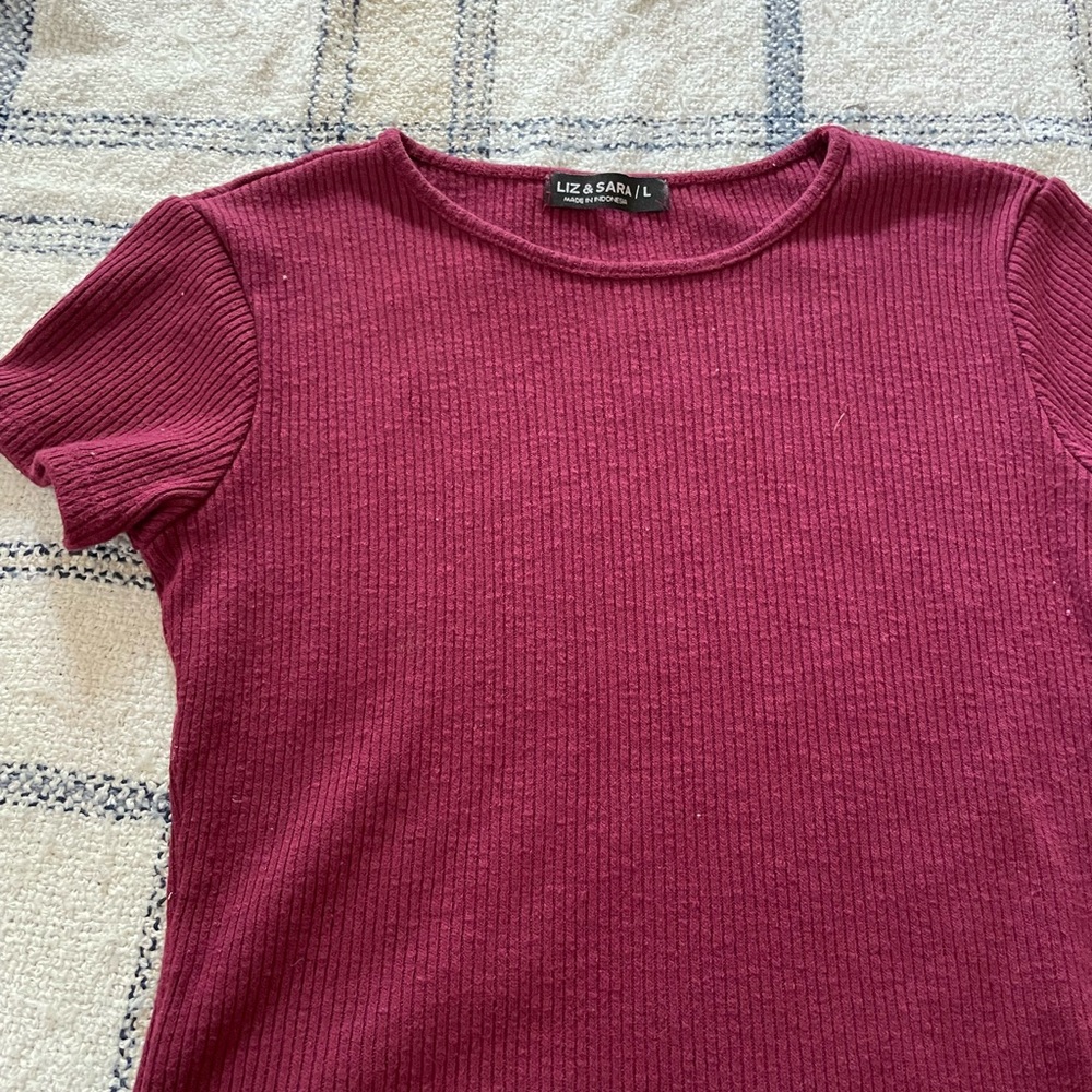 Red Ribbed Fitted Short Sleeve T-Shirt